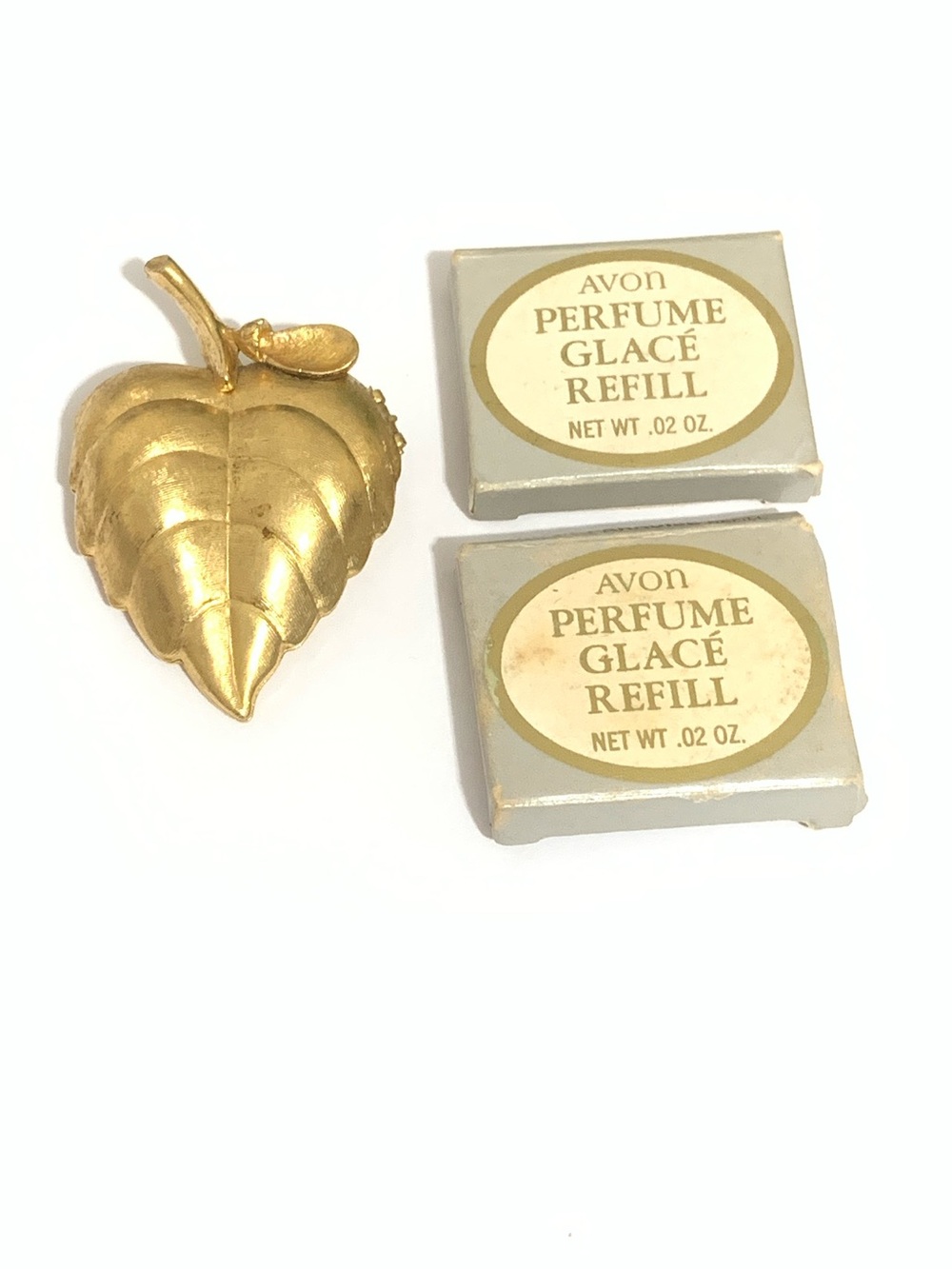 Avon Gold Leaf Pin with Perfume Glacรฉ Refills